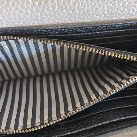[Kate Spade] Snap-Button Medium Sized 2-Tone Beige/Black Leather Designer Wallet - Picture 6 of 12